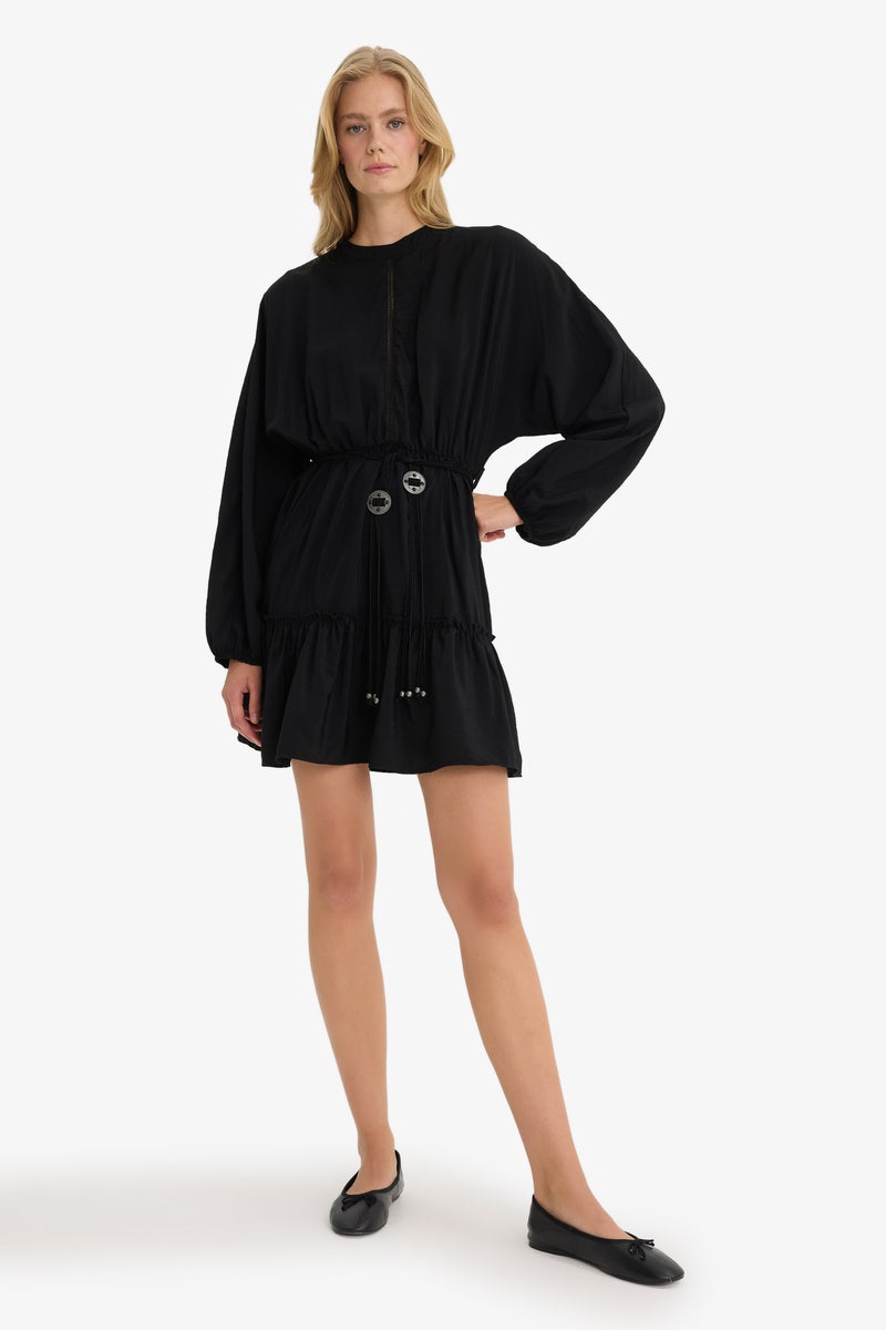 DeFacto Black Woman Crew Neck Long Sleeve Mini Dress Casual - Image 3